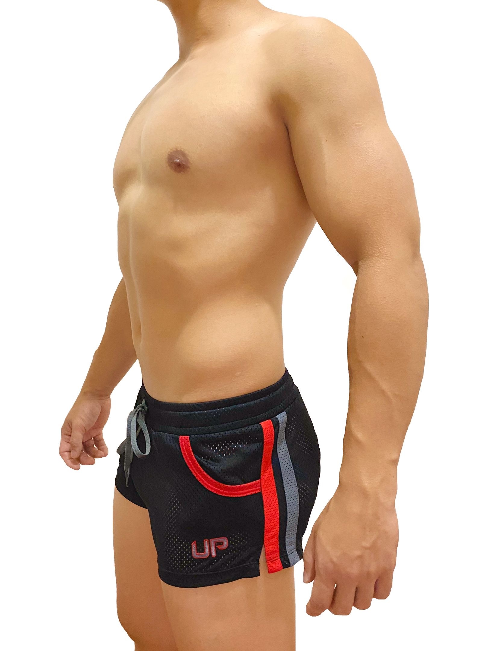 Mesh UP Super Shorts 雙側線 超短運動褲 墨亮黑/紅/灰