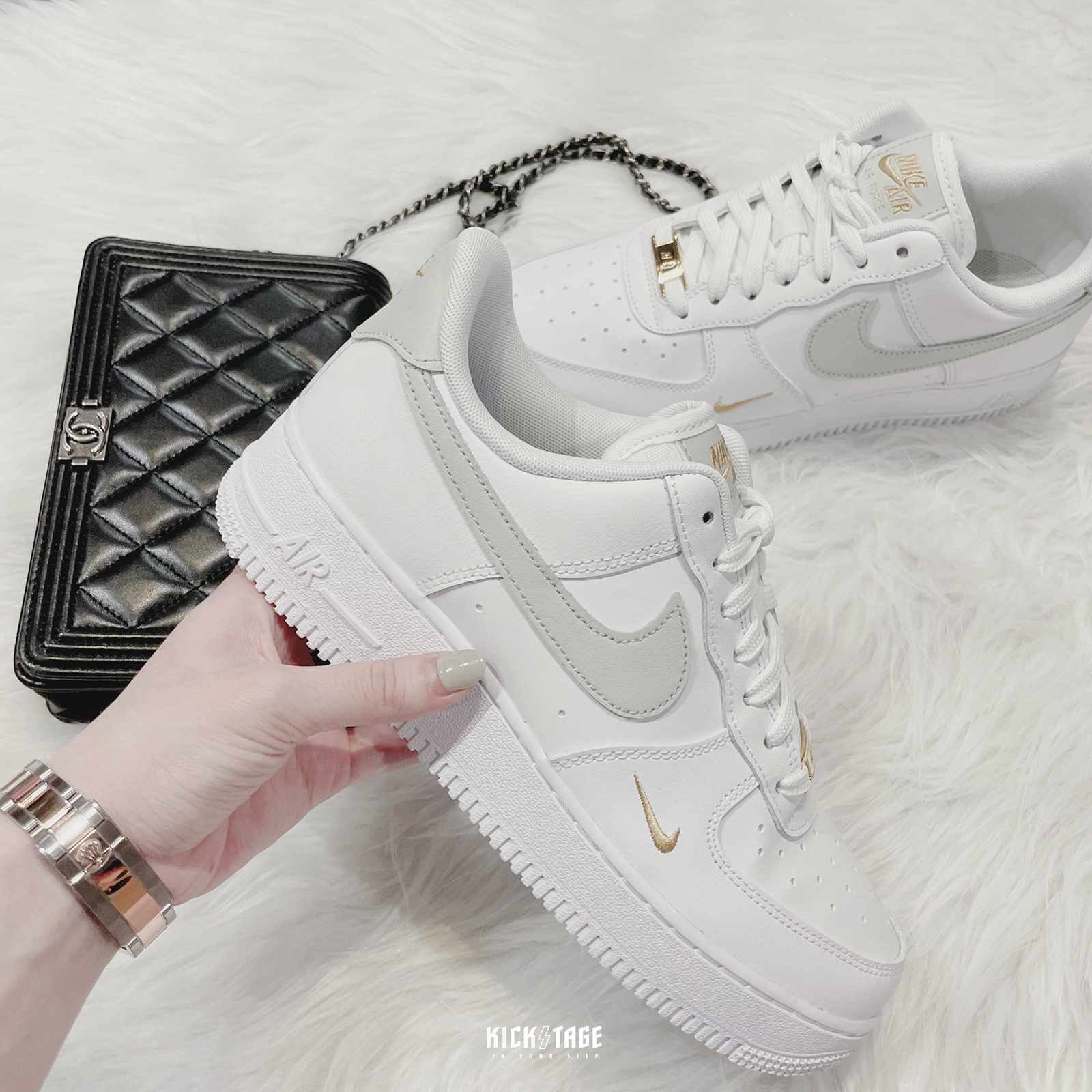 [特價售出無退換] 女鞋 NIKE W AIR FORCE 1 AF1 金箔 抹茶牛奶 全白綠勾 小金勾 金標 休閒鞋【CZ0270-106】LGS WAF1