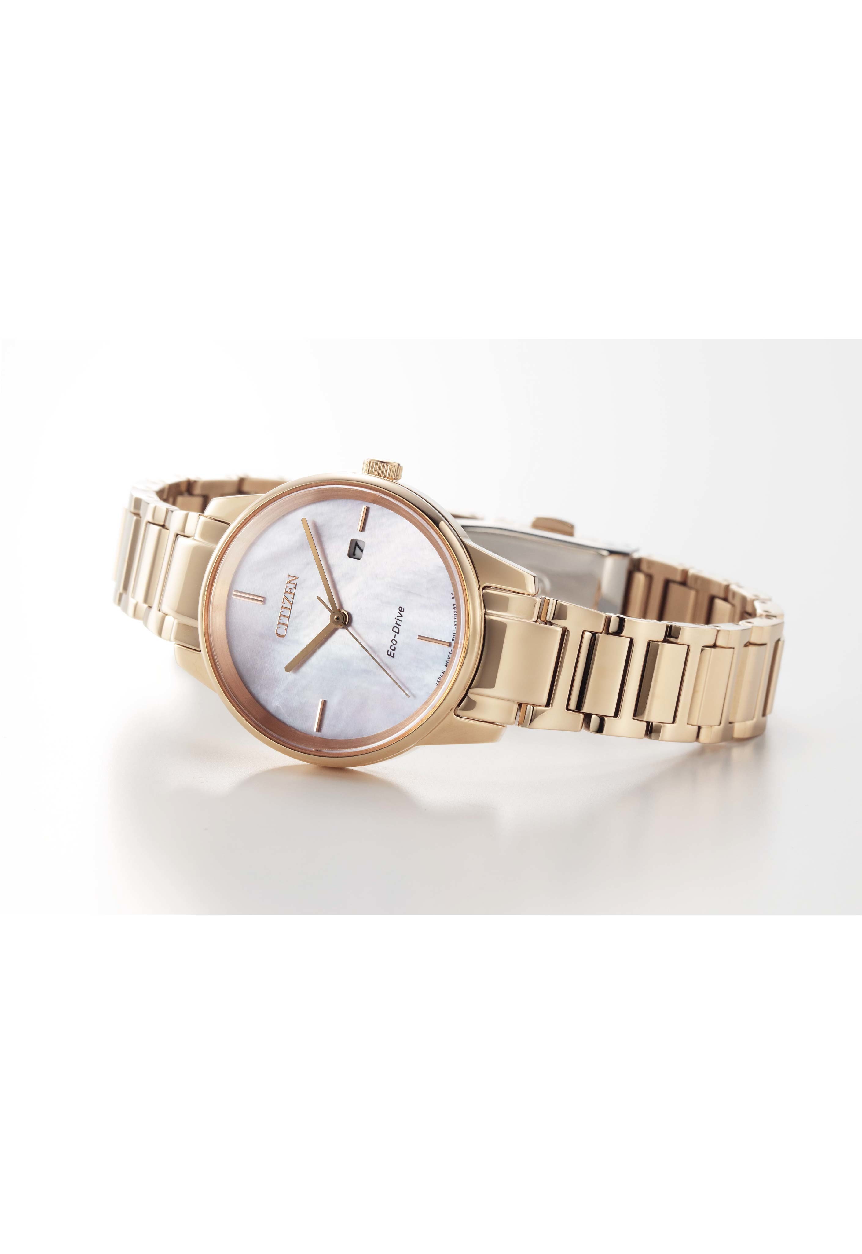 萬年鐘錶 - Citizen 星辰錶   白蝶貝面板玫瑰金優雅光動能女錶  EW2593-87Y  錶徑29MM