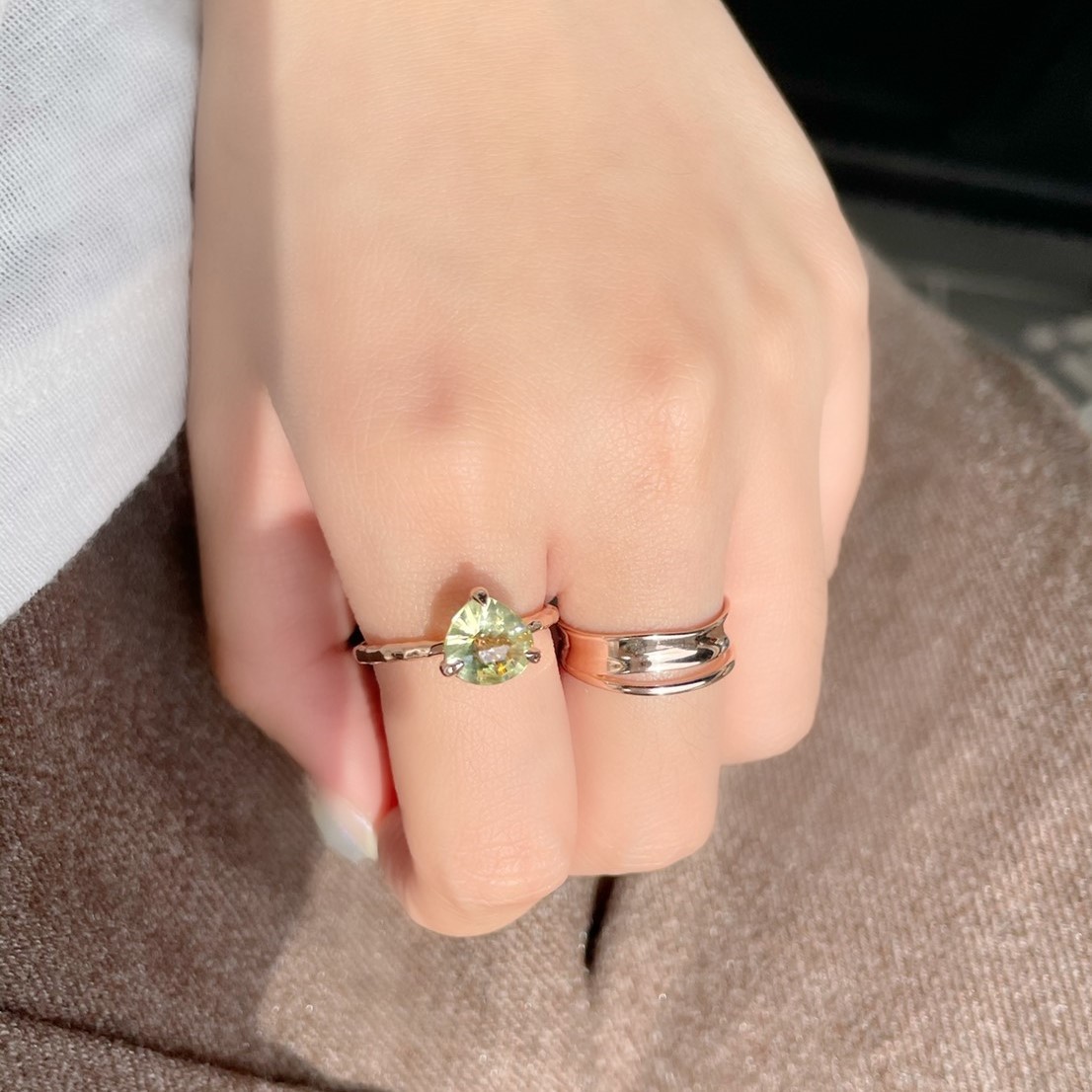 鑽面胖胖心檸檬晶戒指