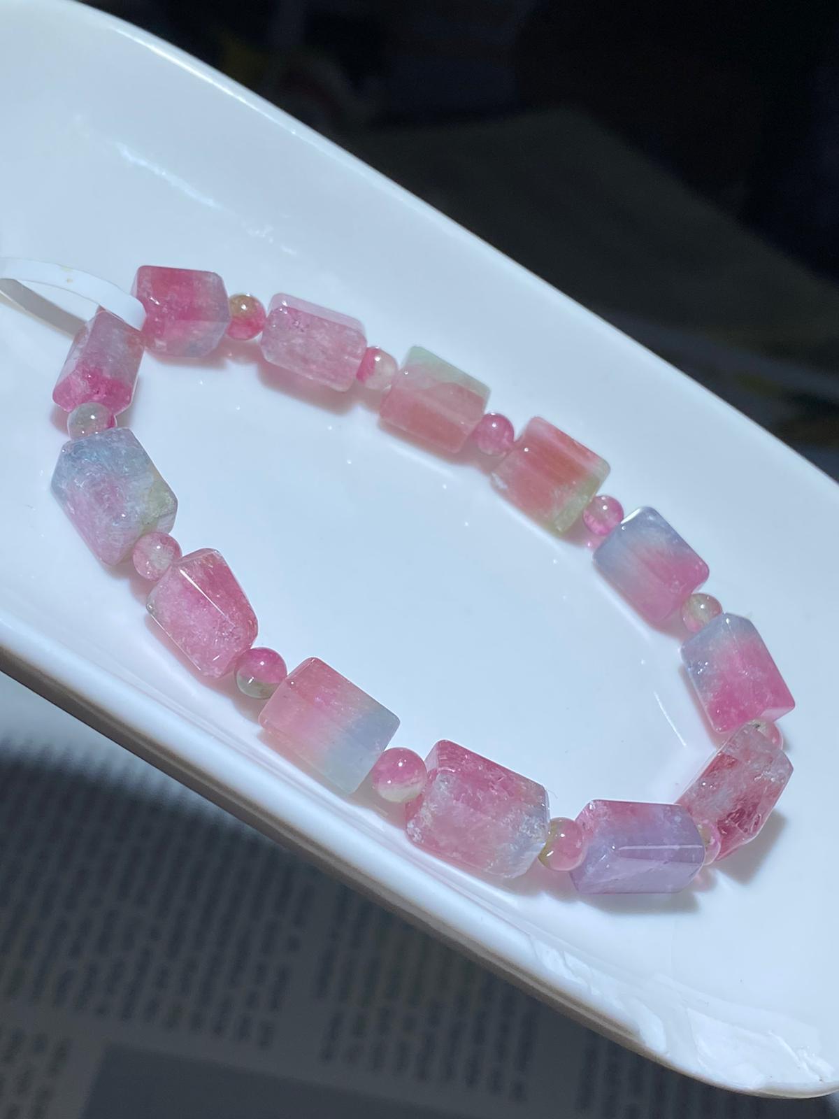 紫粉藍方粒西瓜碧璽