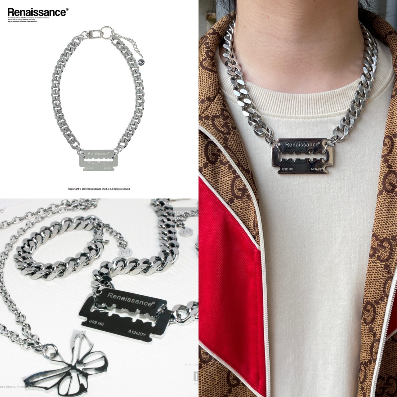 RENAISSANCE 006 鈦鋼 刀片 重磅古巴項鍊 古巴鏈 Double-sided blade chain