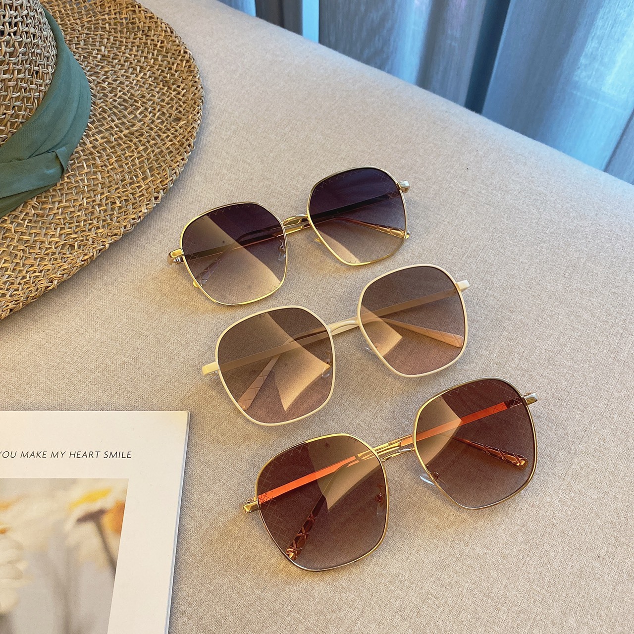 S0124252菱格花紋金屬框墨鏡/三色