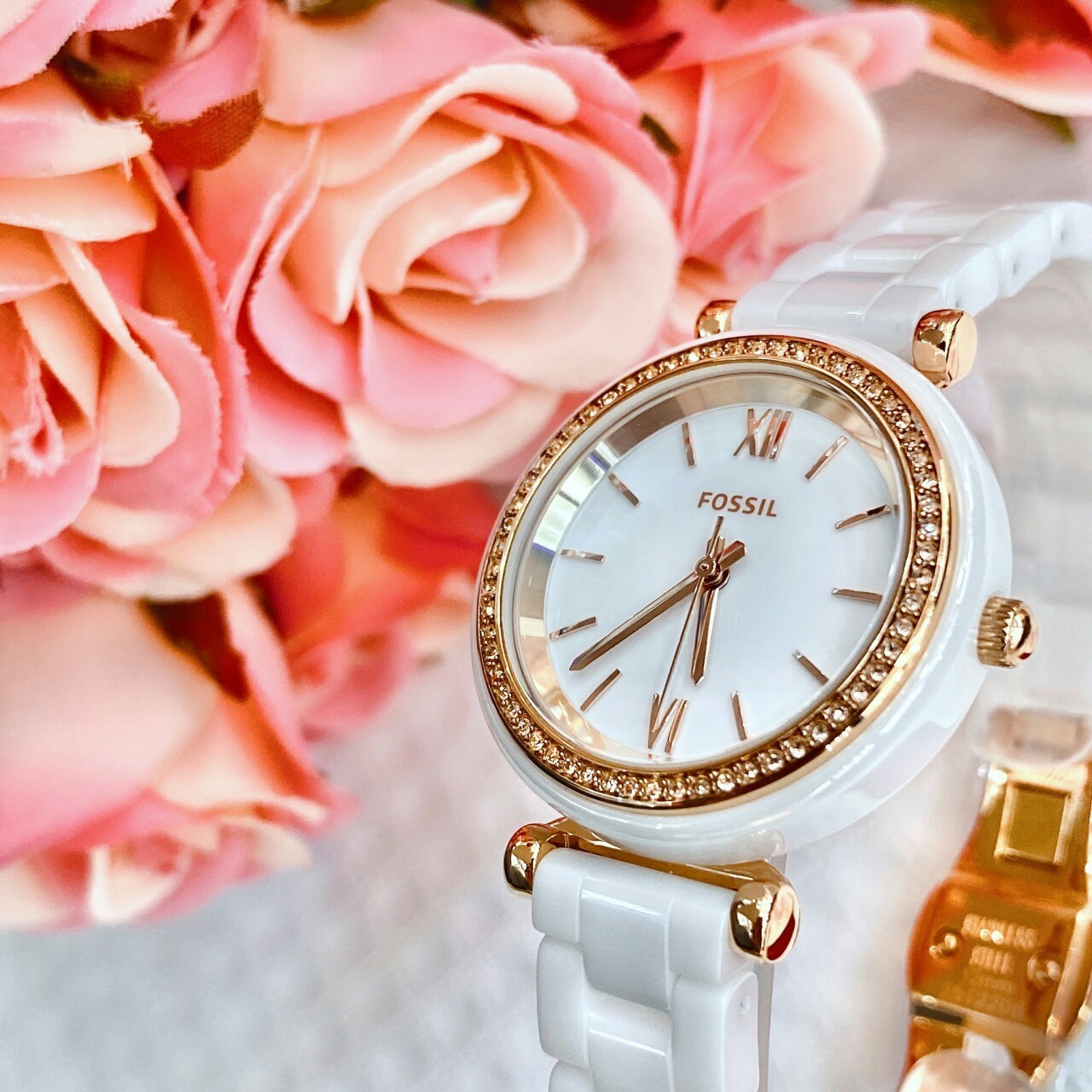 【FOSSIL】晶鑽純白陶瓷女錶  CE1104  30mm 現代鐘錶