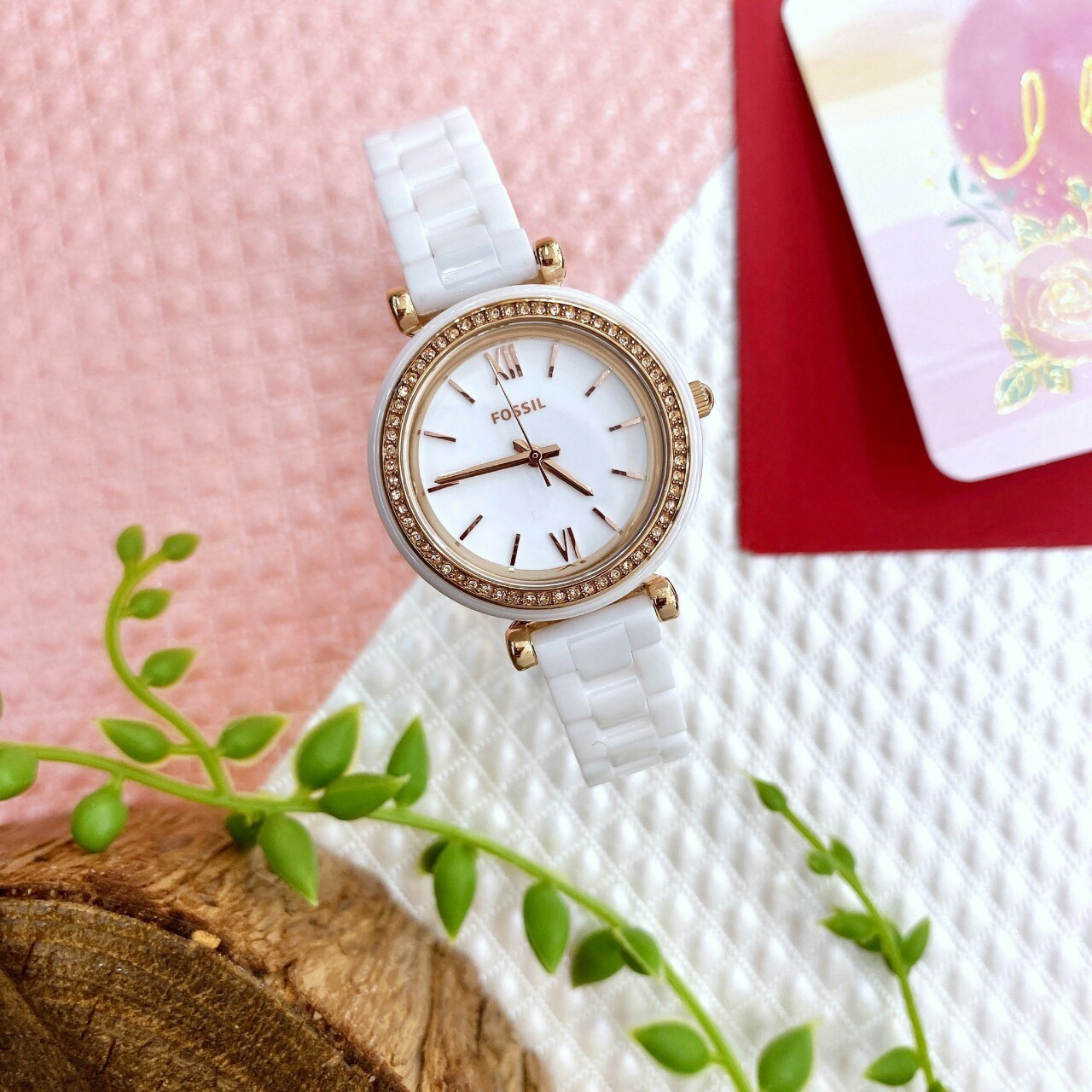 【FOSSIL】晶鑽純白陶瓷女錶  CE1104  30mm 現代鐘錶