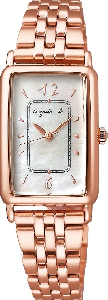 萬年鐘錶 - agnes b.   珍珠貝 give Love 玫瑰金方形女錶  VC01-KYT0K / BX2006X1   錶徑19.7MM