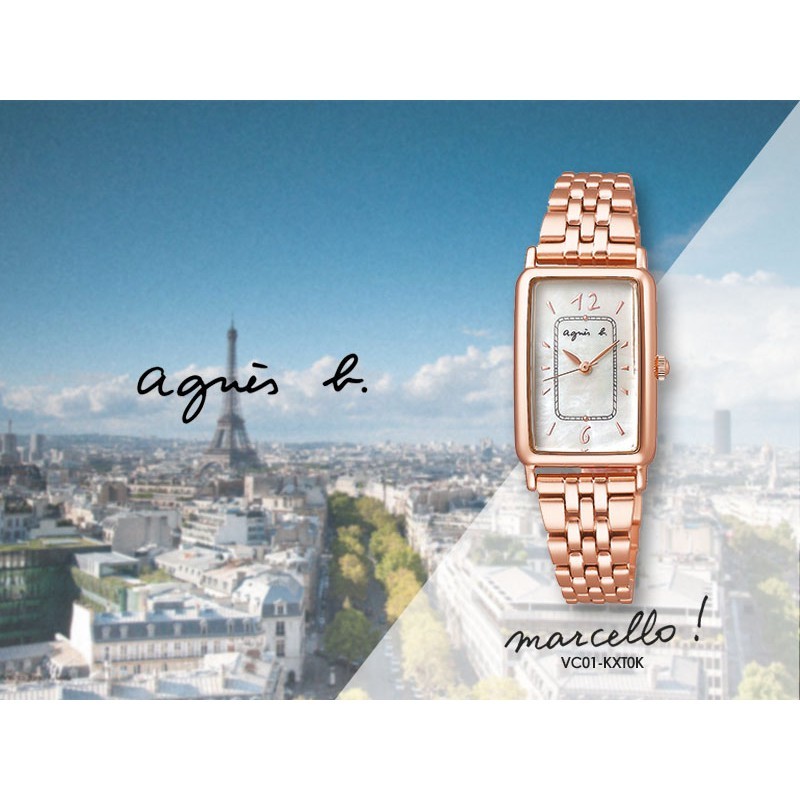 萬年鐘錶 - agnes b.   珍珠貝 give Love 玫瑰金方形女錶  VC01-KYT0K / BX2006X1   錶徑19.7MM