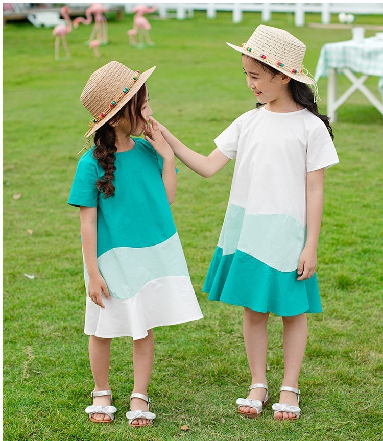 現貨 150.160cm 三色拼接波浪下擺洋裝 110-160cm