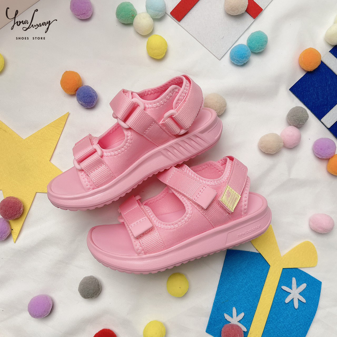 【Luxury】NEW BALANCE 涼鞋 拖鞋 兒童 輕便 魔鬼氈 小童款 兩色 粉色 綠色 女童 男童 玩水