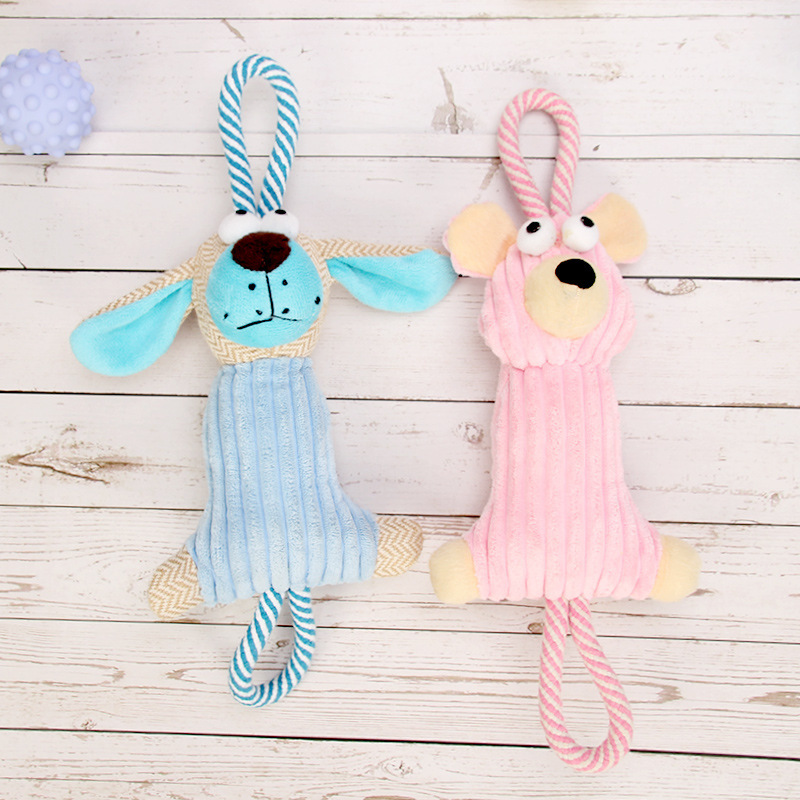 宠物发声棉绳磨牙毛绒玩具 粉色鼠 蓝色狗