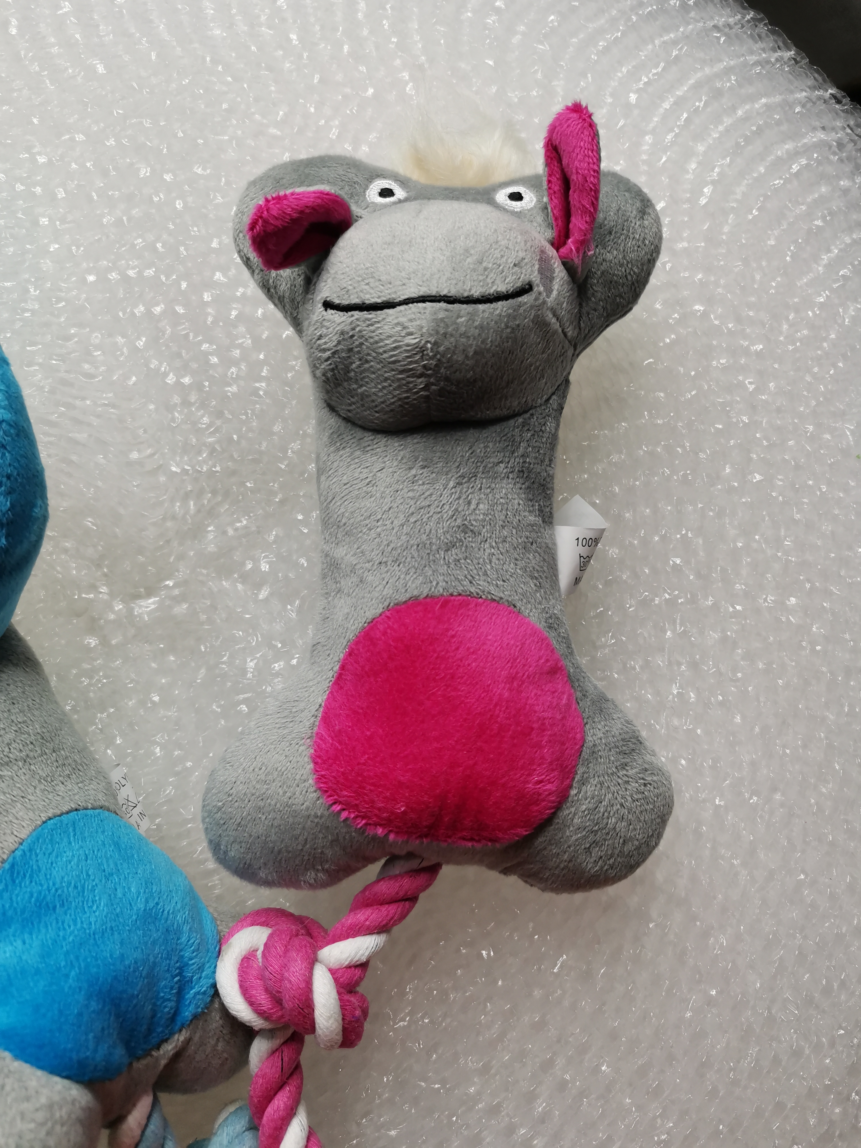 灰色系 棉绳熊啃咬卡通造型 绿色浣熊 蓝色独角兽 粉色河马