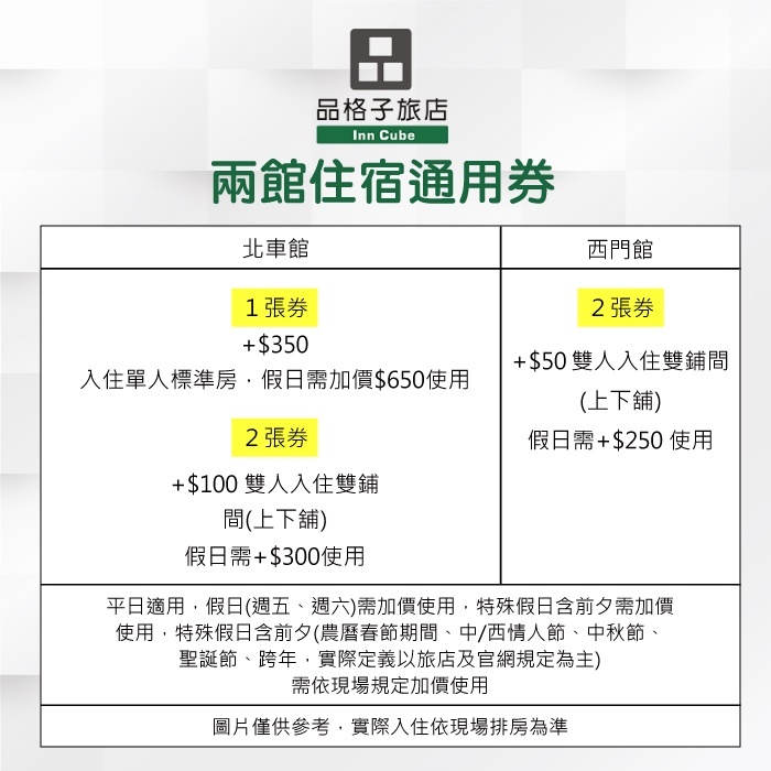 【台北】品格子旅店 住宿通用券 說明