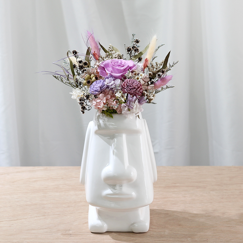 |髮廊開幕盆栽-喬遷賀禮-粉紫色永生玫瑰-摩艾造型-大型|