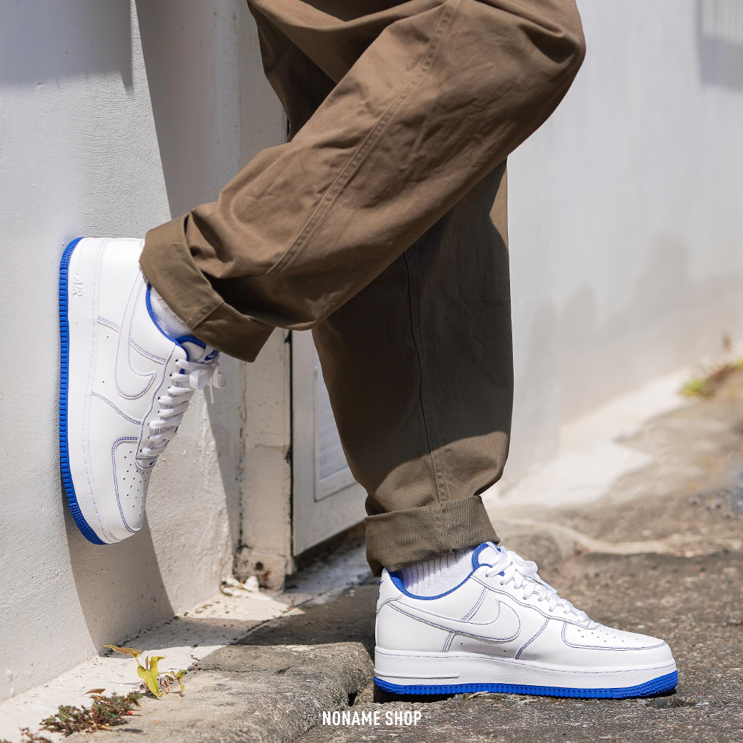NIKE Air Force 1 AF1 車縫線 縫線 皮革 經典 復古 休閒鞋 白藍 低筒