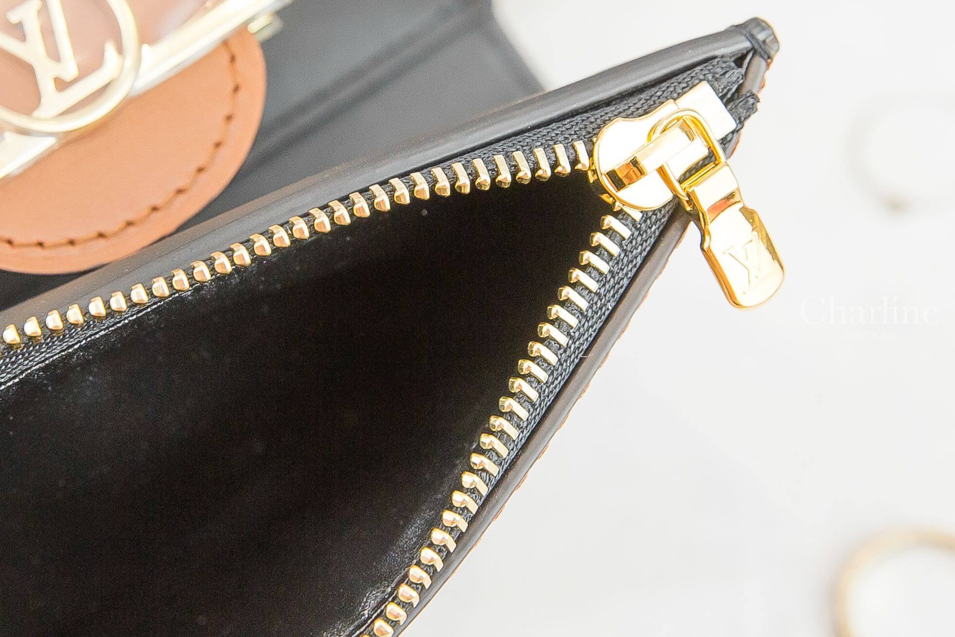 Louis Vuitton Dauphine Compact Wallet 咖啡色/焦糖拼色金色LV Logo三折短夾-Charline Boutique 精品代購