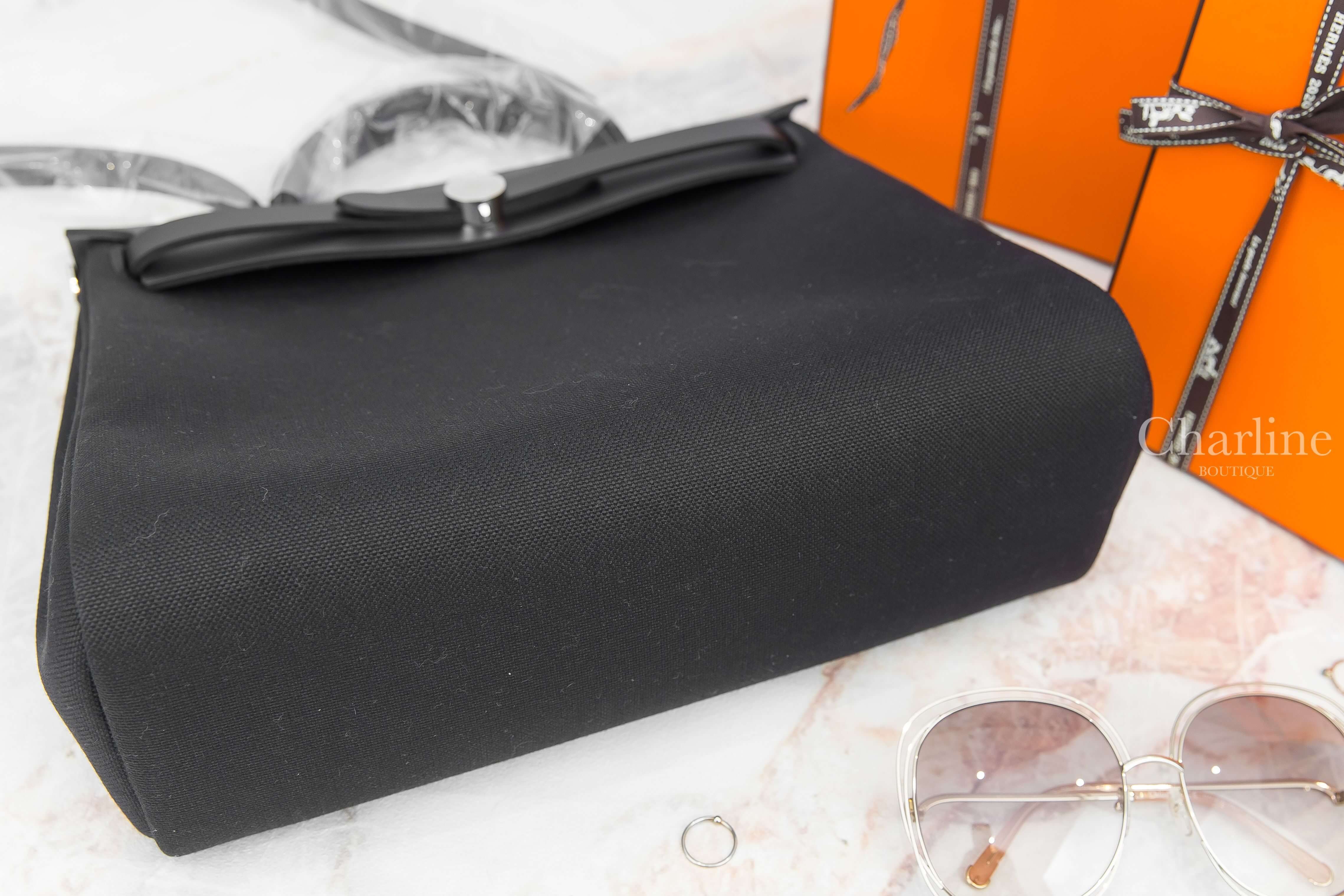 Hermès Herbag Zip 31cm Retourne 89 Noir Toile Miliaire/Vache Hunter Z刻黑色銀釦手提肩背包-Charline Boutique 精品代購