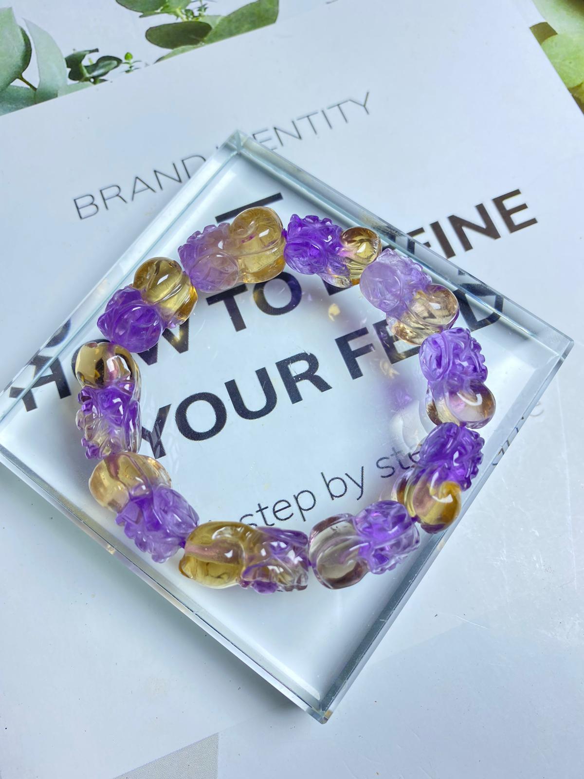 紫黃晶聚寶盆貔貅手串