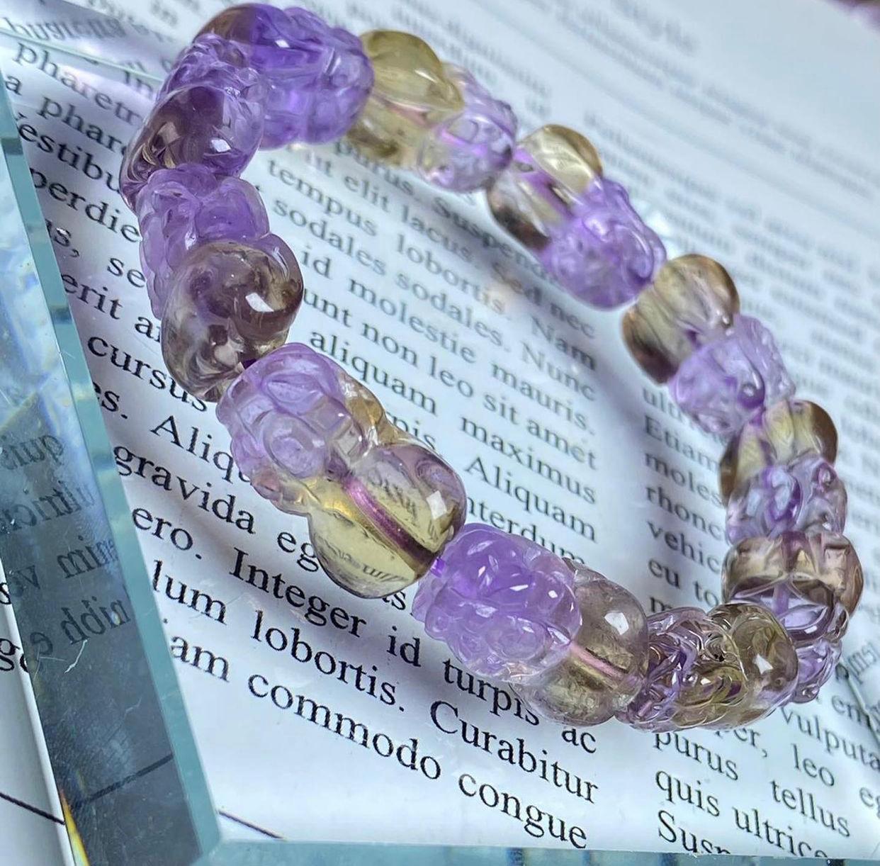 紫黃晶聚寶盆貔貅手串