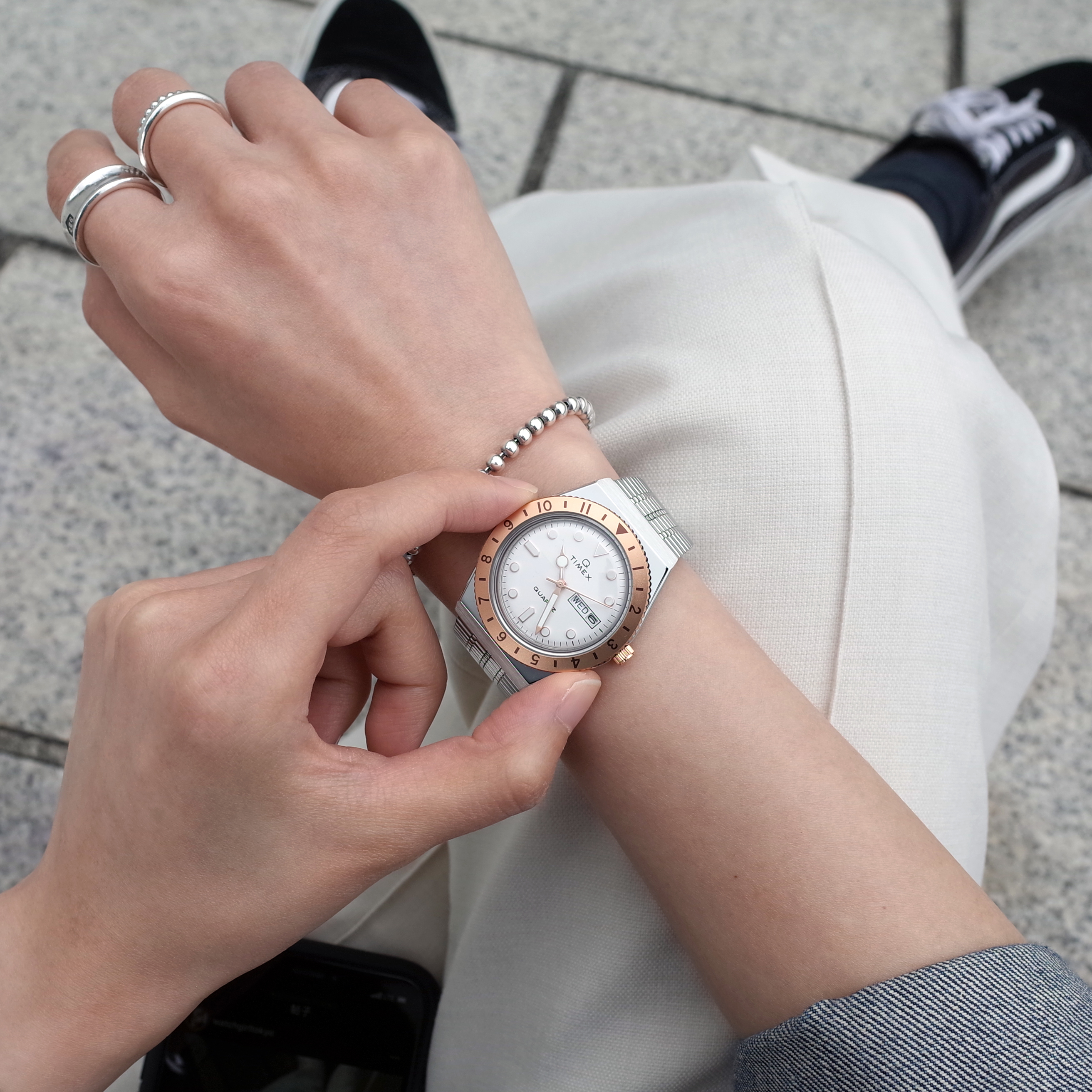 Q Timex 36mm 復刻版 女裝 玫瑰金圈 石英錶 TW2U95600