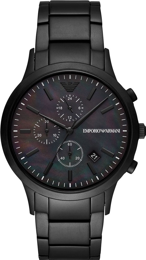 萬年鐘錶 - ARMANI  精品腕錶  全黑貝殼面時尚三眼計時男錶  AR11275   錶徑43MM