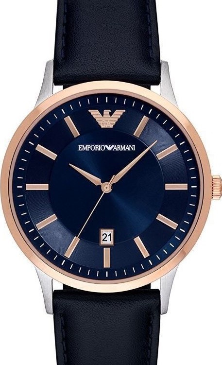 萬年鐘錶 - ARMANI  精品腕錶   藍面紳士經典皮革男錶  AR2506  錶徑43MM