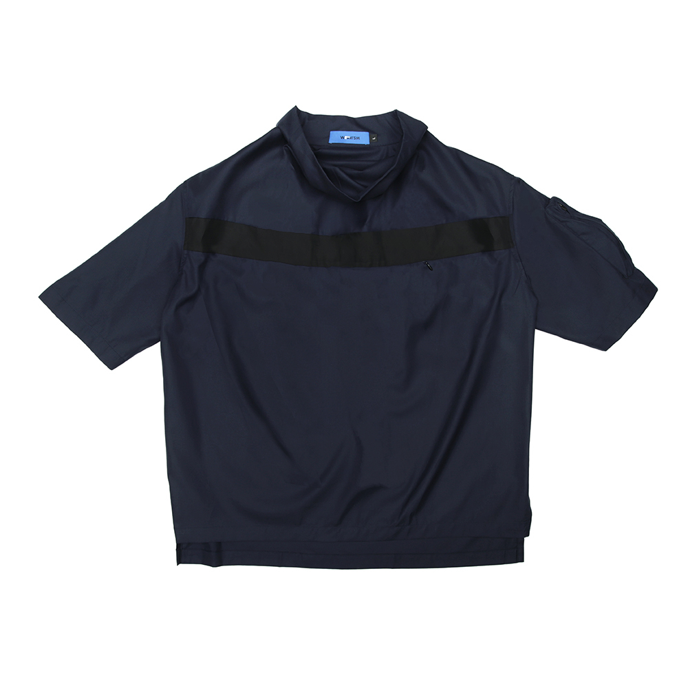 寬領短袖有機棉上衣 - 藏青