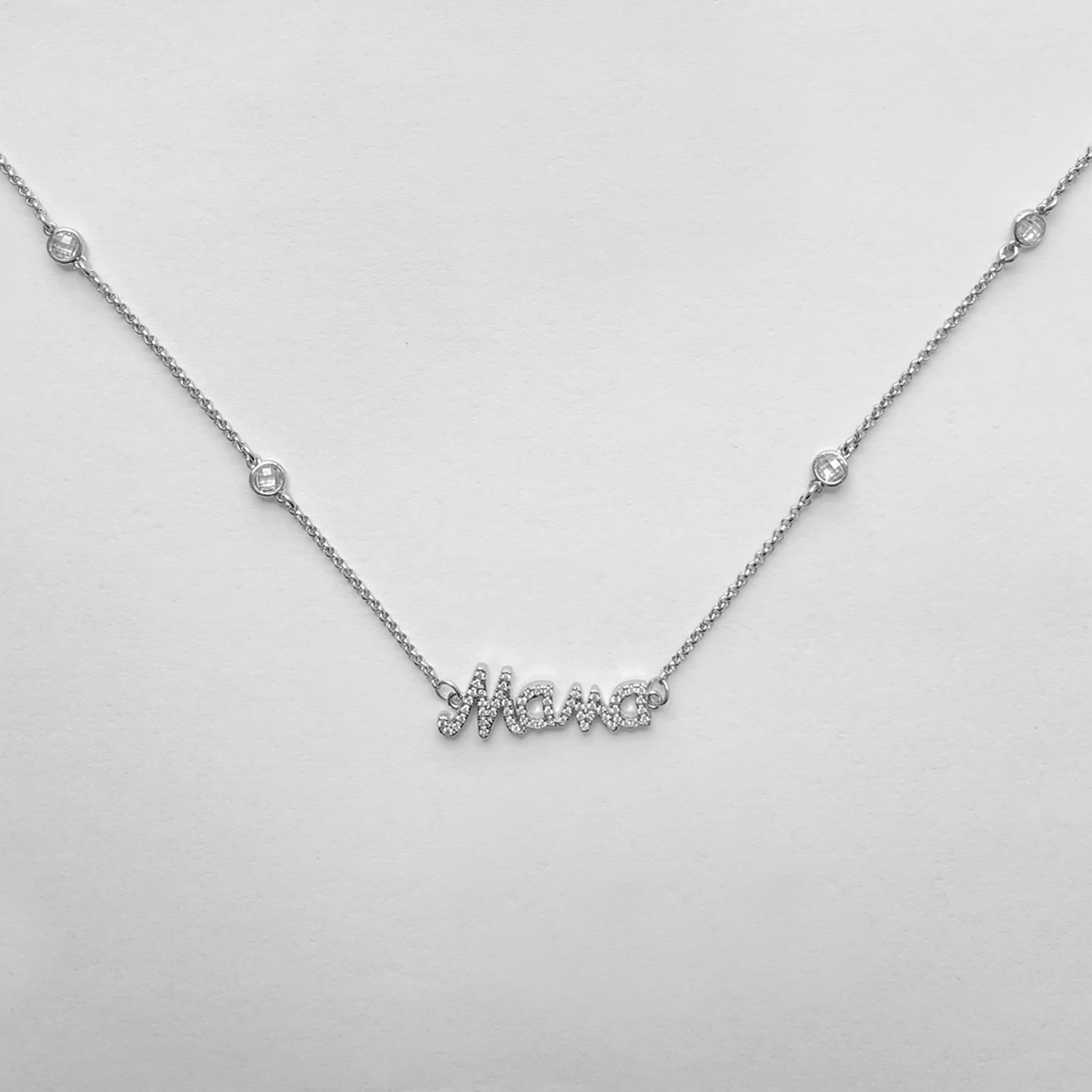 Crystal "MAMA" Necklace (Silver)