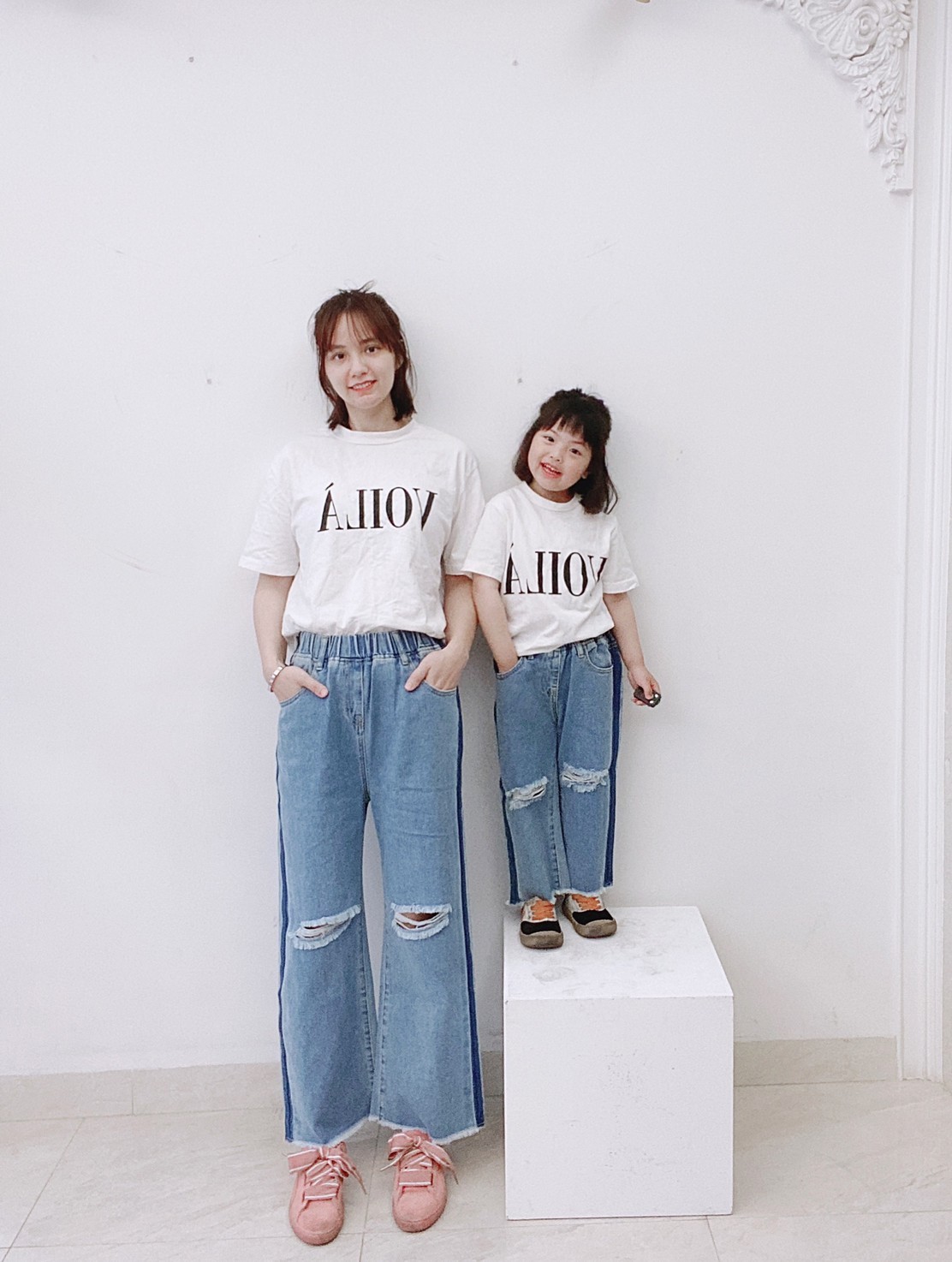 現貨出清 90cm 親子款  刷破下擺流蘇側邊造型寬褲