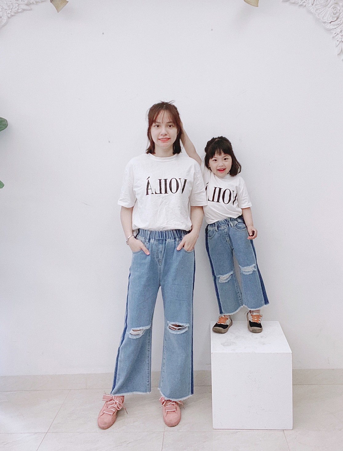 現貨出清 90cm 親子款  刷破下擺流蘇側邊造型寬褲