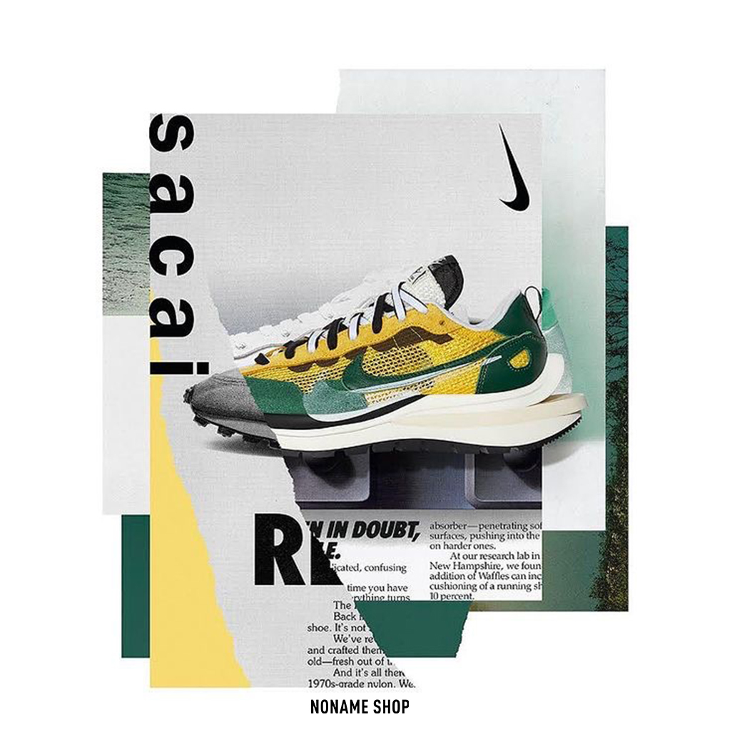 Sacai x Nike VAPORWAFFLE 聯名 解構 雙勾 麂皮 網眼 拼接 黃綠 跑鞋 (男/女 同款)