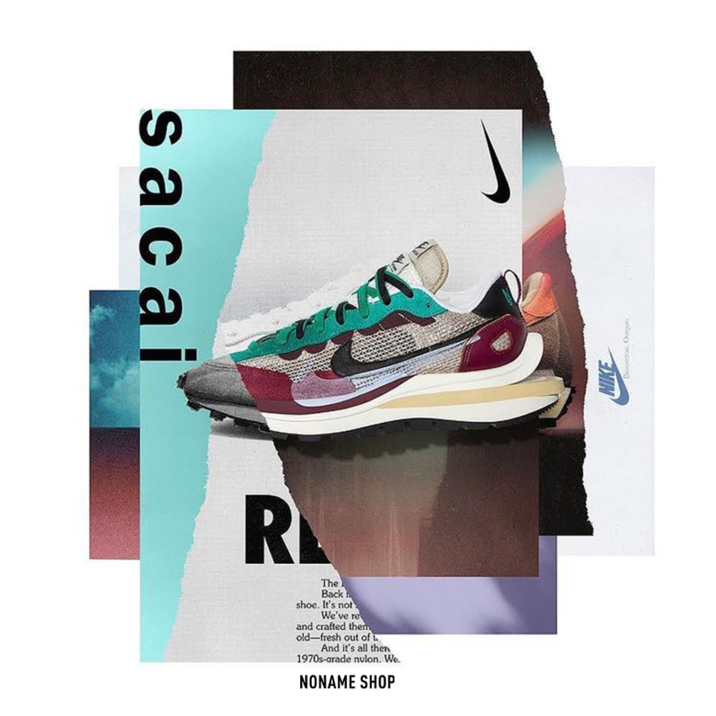 Sacai x Nike VAPORWAFFLE 聯名 解構 雙勾 麂皮 網眼 拼接 酒紅綠 跑鞋