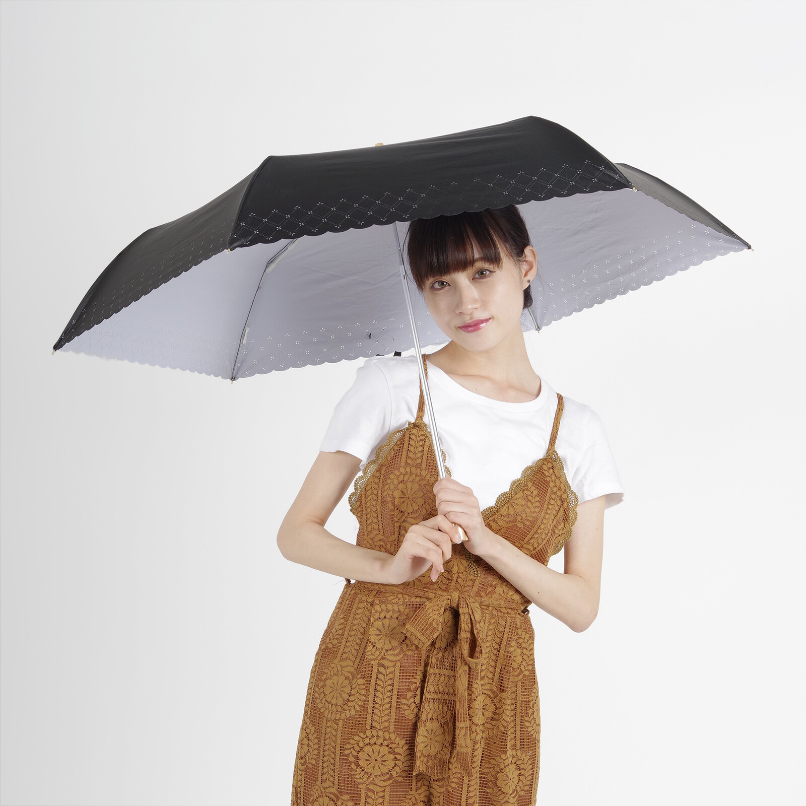 日本 Nifty Colors 遮光花邊蕾絲碳輕量迷你傘（3色）