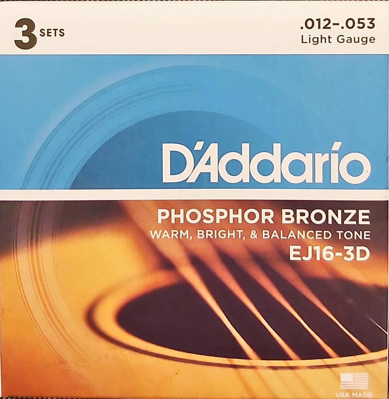 D'Addario EJ16-3D 磷青銅 木吉他弦(12-53) 3套組