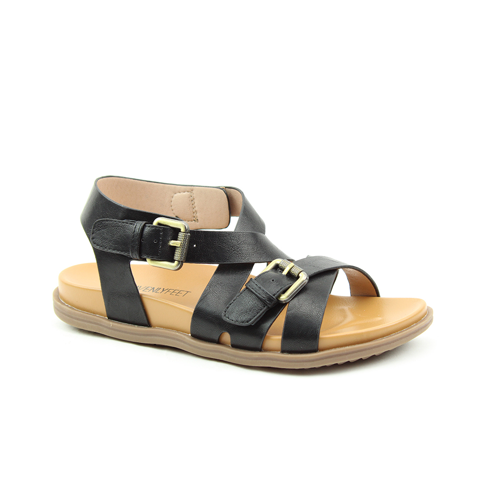 【 Heavenly Feet 】英國舒適品牌 | 復古皮感羅馬涼鞋  APOLLO 黑色