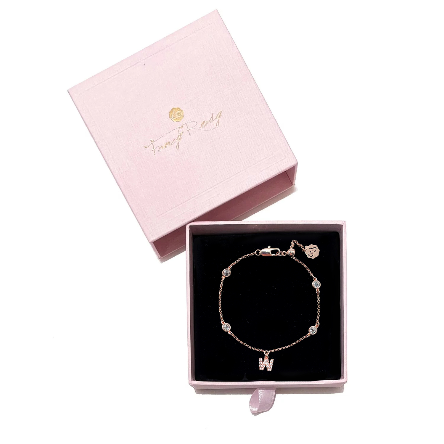 Crystal Alphabet Bracelet (Rose Gold)