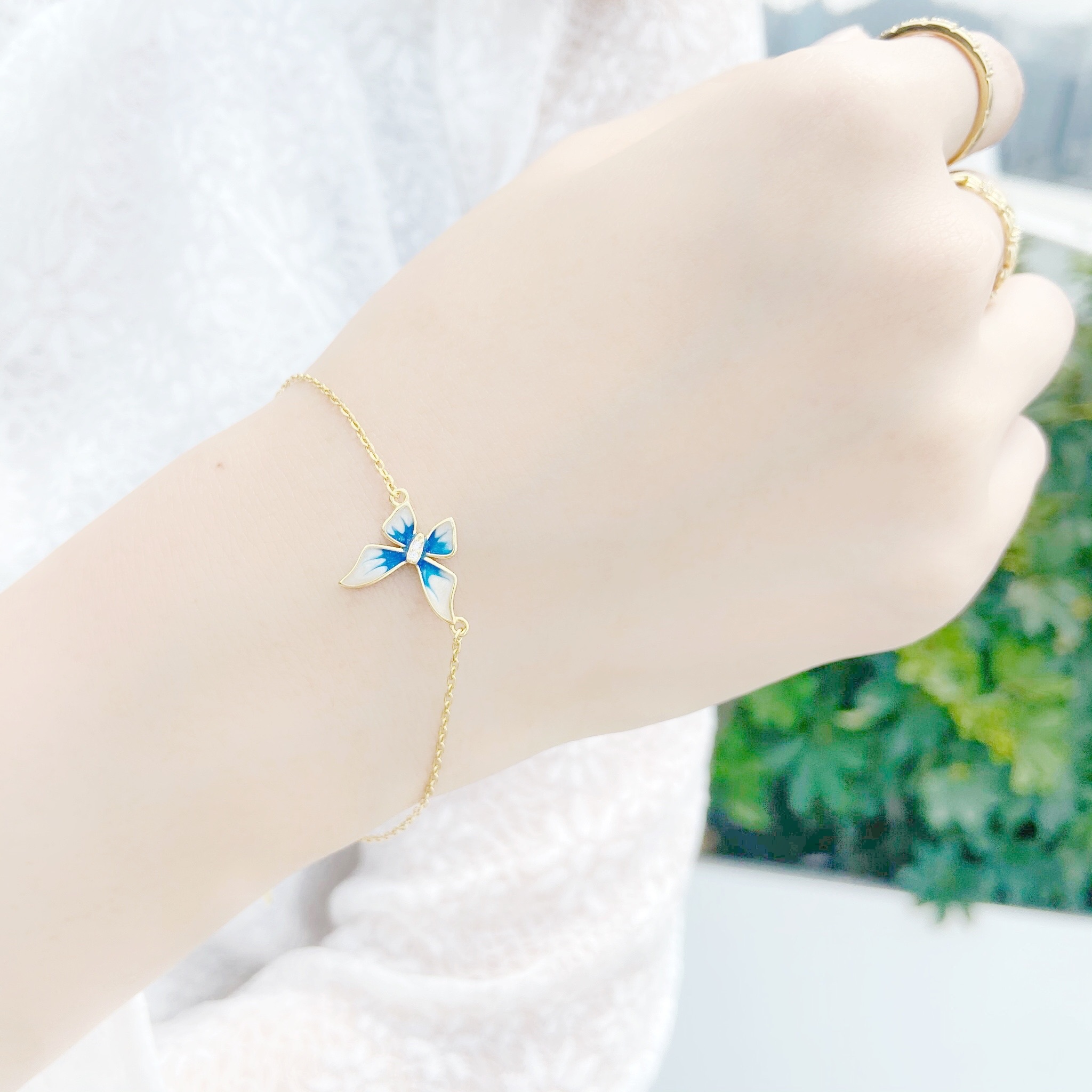 | 925銀・ 14k金丨藍蝴蝶手鏈  | BR0217 |