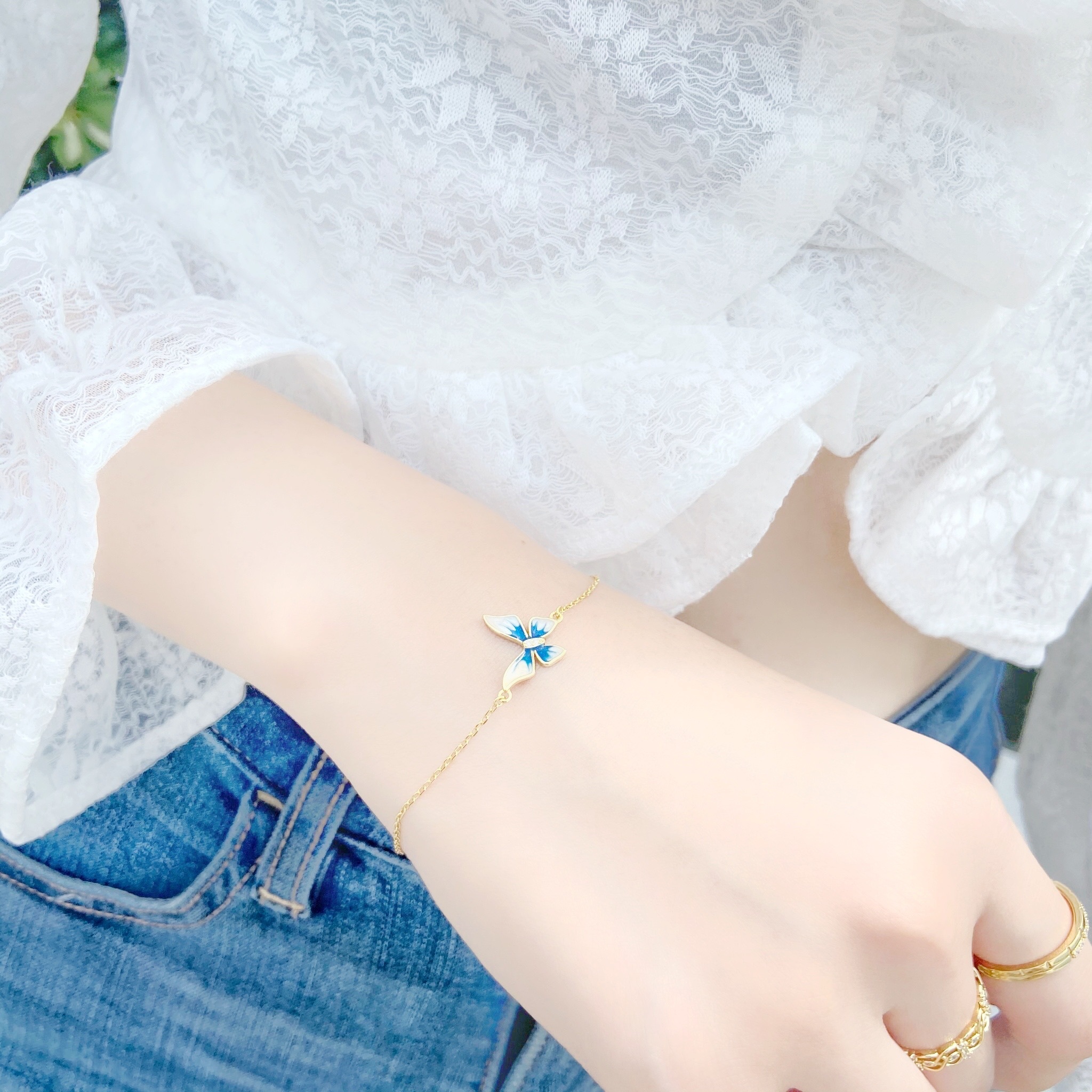 | 925銀・ 14k金丨藍蝴蝶手鏈  | BR0217 |