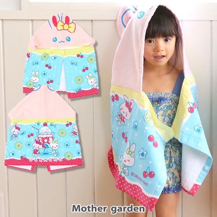 日本Usamomo萌兔桃桃-連帽浴巾-蘇打汽水