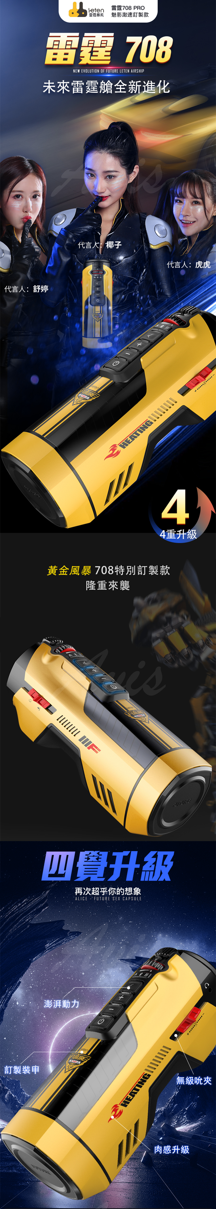 LETEN 708 PRO未來艙 黃金風暴訂製款 全自動伸縮抽插機