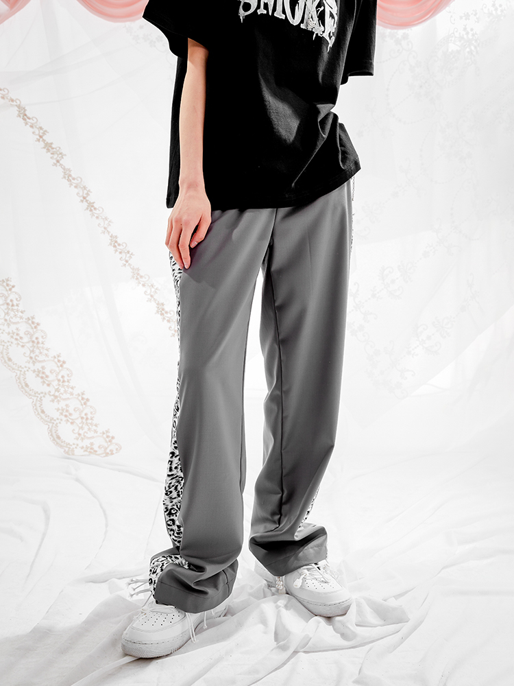 I DON’T SMOKE 豹紋 拼接 垂墜 休閒長褲 DONSMOKE Don’t Smoke