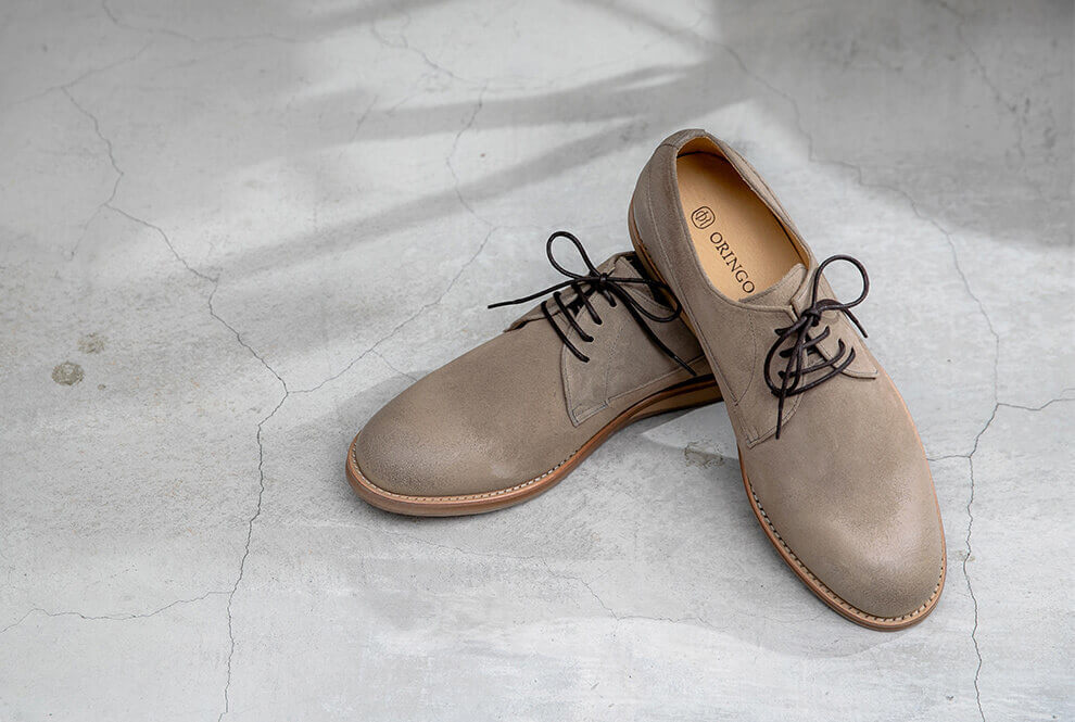 灰色休閒反毛皮德比紳士鞋正面展示