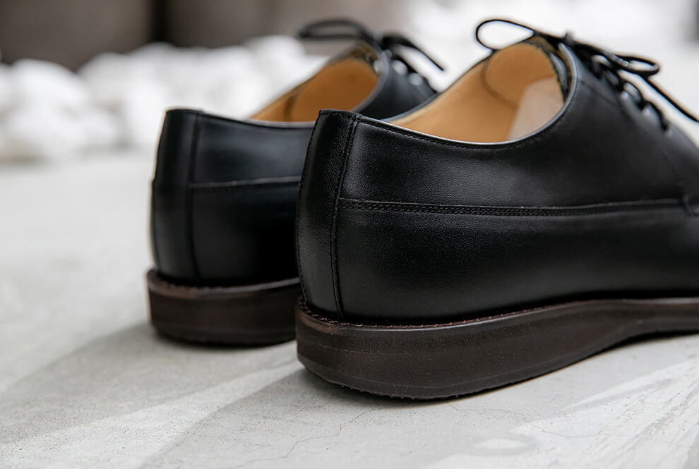 休閒商務德比鞋 黑色休閒德比紳士鞋後跟皮革特寫