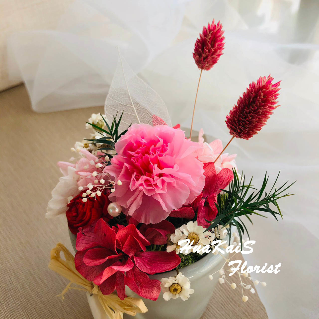 康乃馨盆栽|迷人粉康乃馨桌花|母親節盆栽|小資送禮|永生花康乃馨|漸層粉色