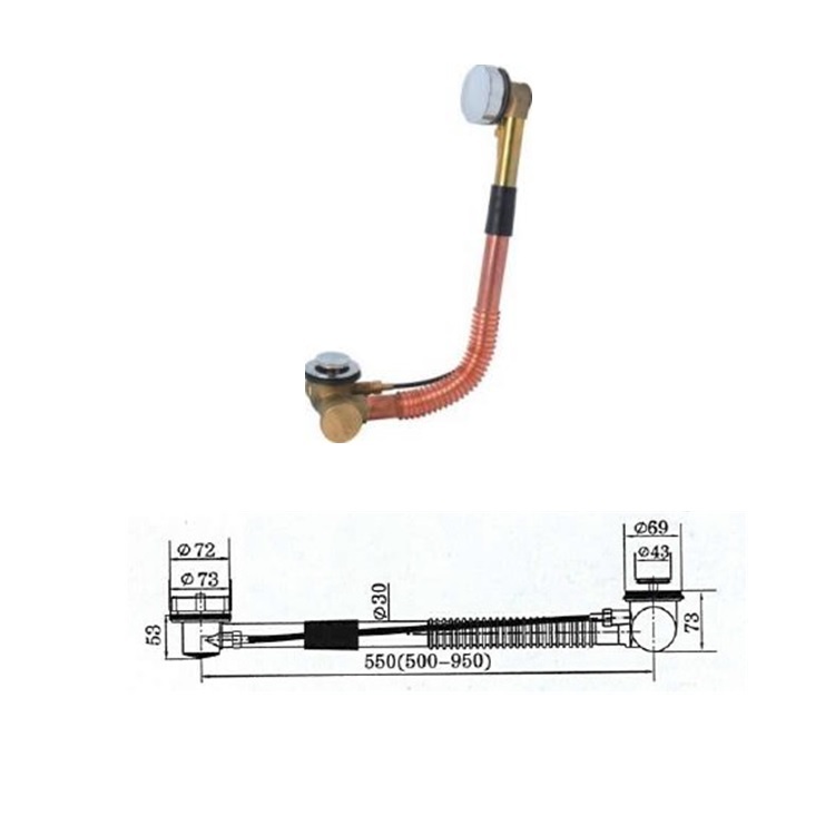 NX-B201G Horizontal Brass Waste for Bathtub