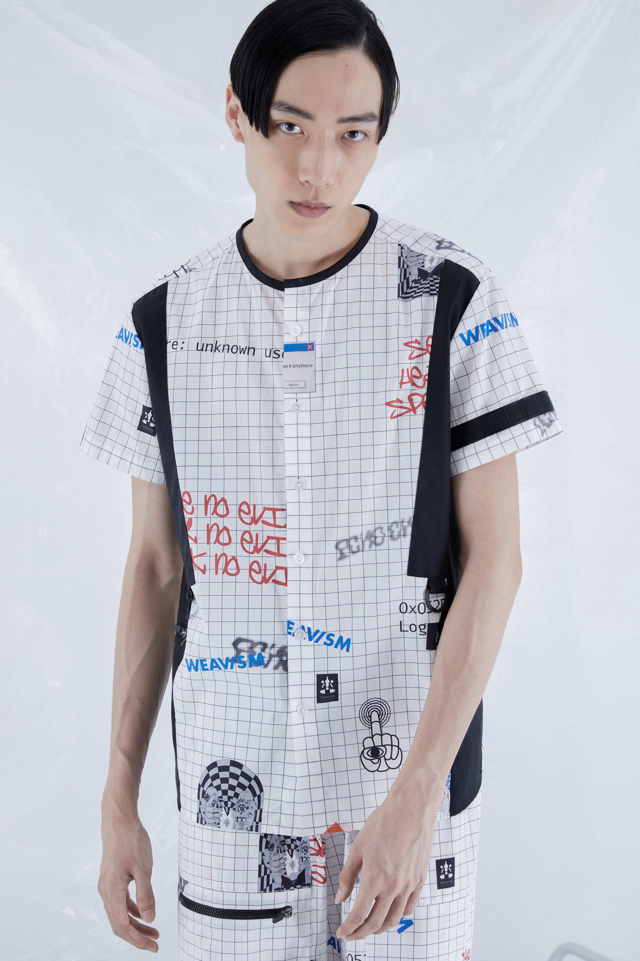 斜剪接短袖襯衫 - 失溫