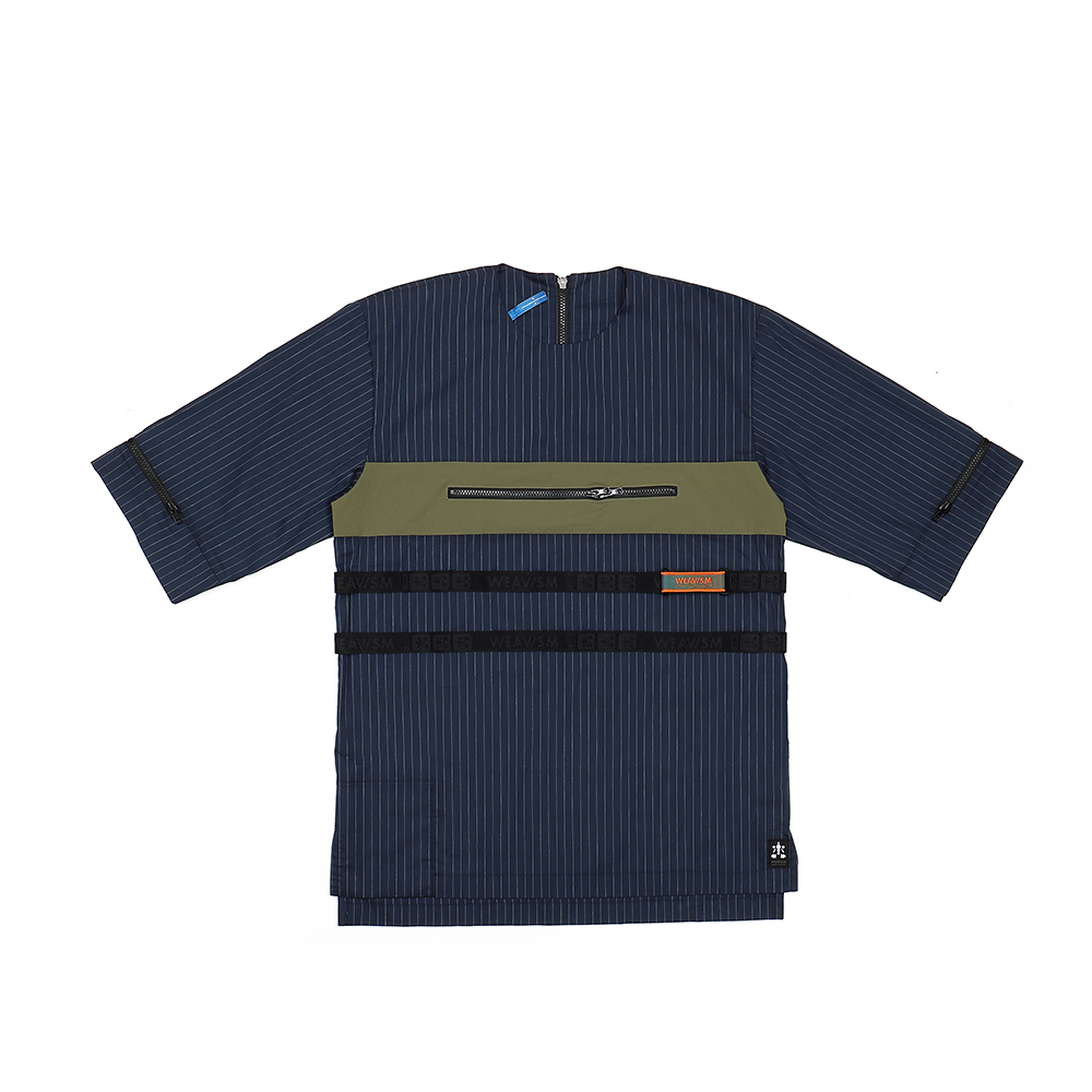 多功能中袖上衣 - 藍條