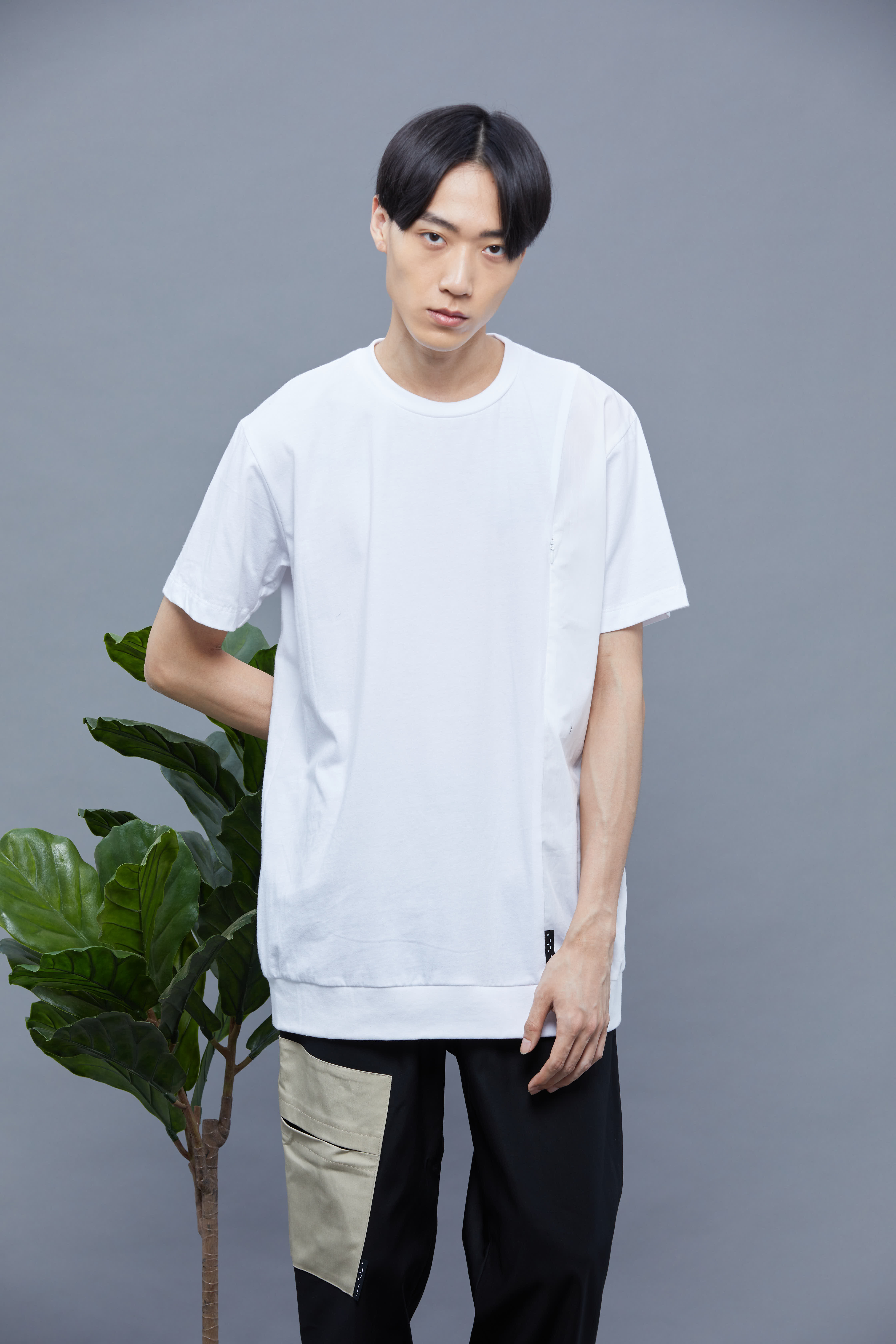 有機棉側邊拼接上衣 - 白