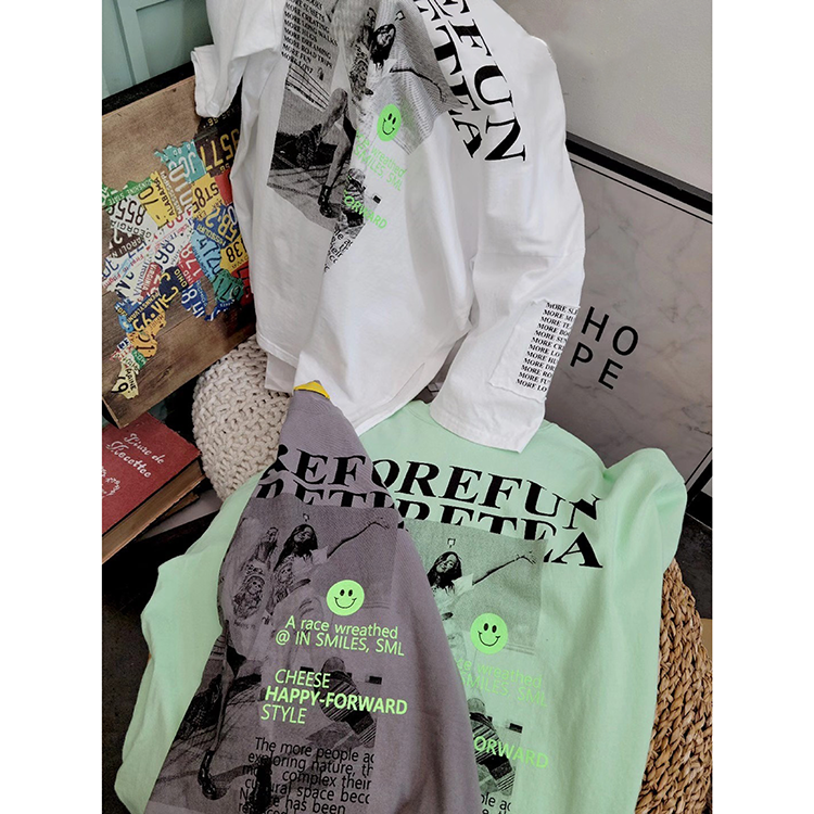 !!現貨!!相片文字笑臉長版T