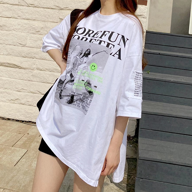 !!現貨!!相片文字笑臉長版T