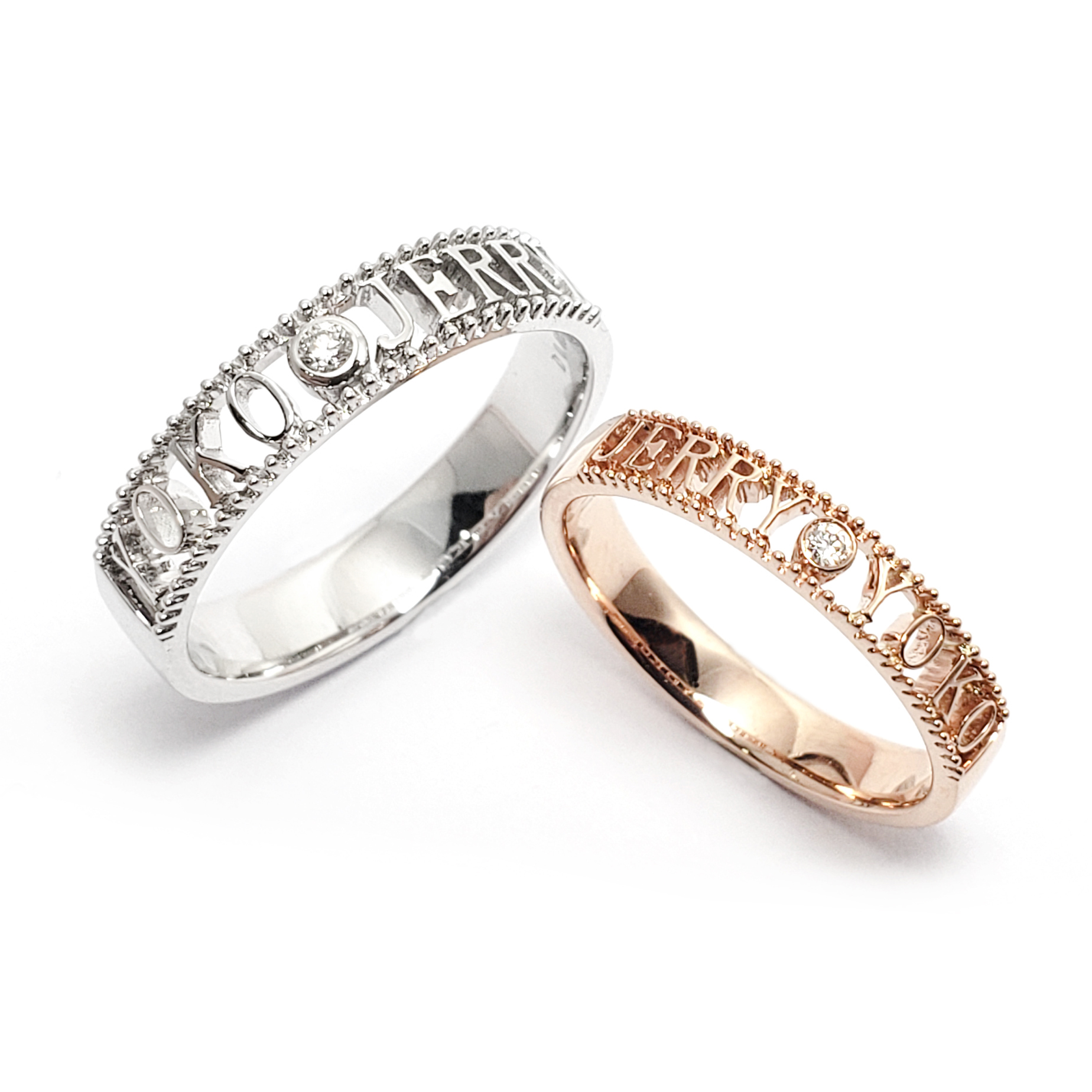 18K 白金天然鑽石結婚戒指 (個性化設計 - 自訂名稱)